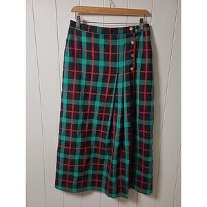 Vintage Cambridge Spirit Wool Skirt Womens Size 12 Green Red Plaid Holiday Fall